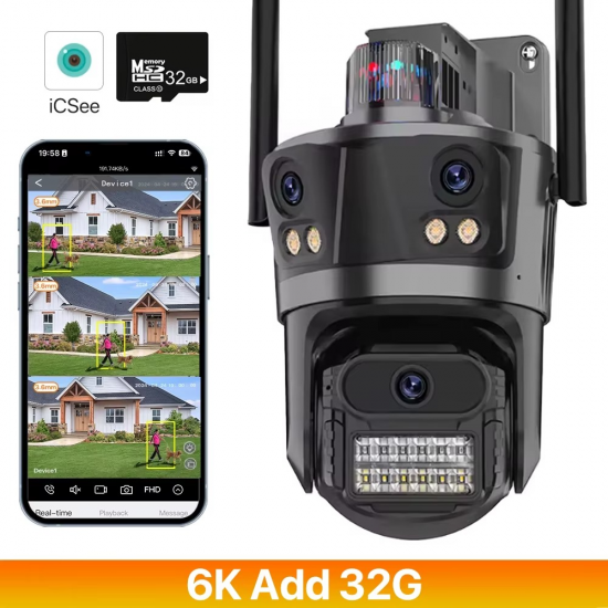 Тройна външна WiFi камера P12 – 36MP, ICSee +карта памет 64гб Тройна външна WiFi камера P12 – 36MP, ICSee +карта памет 64гб